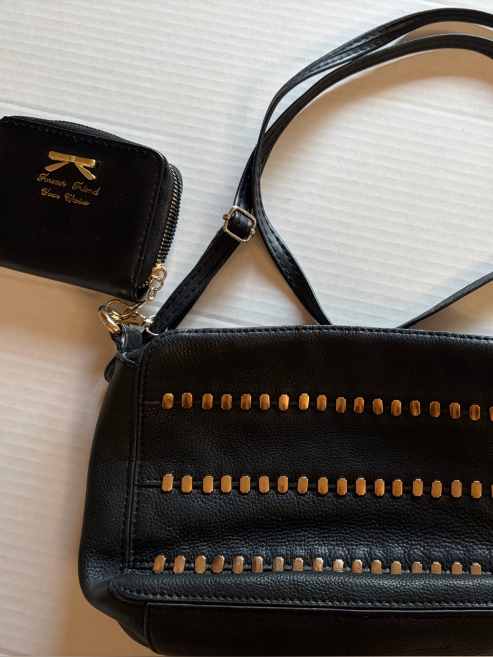Kelsi Dagger Black Leather Studded Crossbody Bag Matching Mini Satchel Pouch